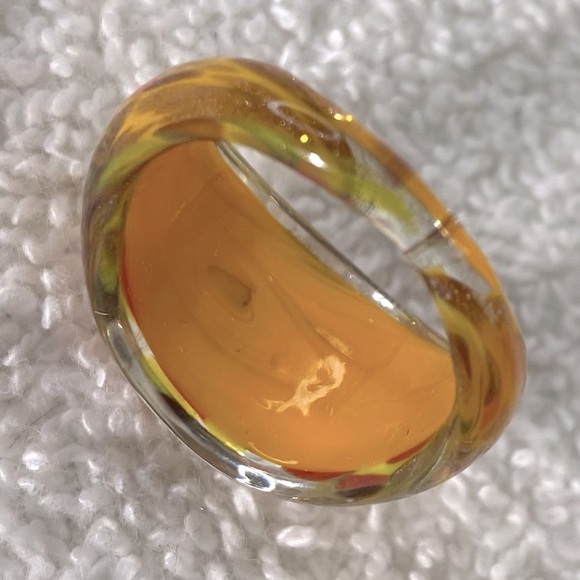 Vintage Art Glass Handmade Yellow Gold Orange Band Ring - Picture 10 of 12